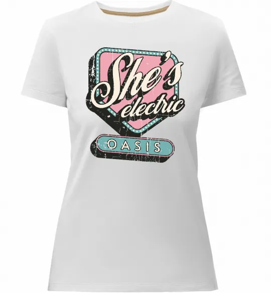 Жіноча преміум футболка Oasis she`s electric Білий фото