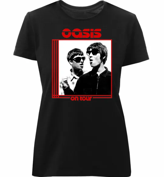 Жіноча преміум футболка Oasis on tour Чорний фото