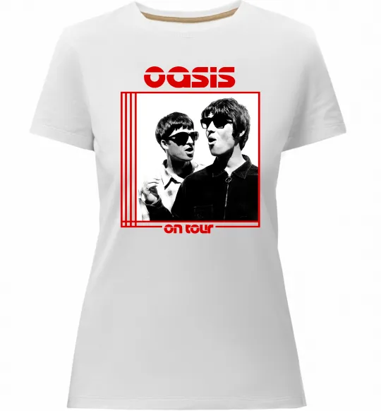 Жіноча преміум футболка Oasis on tour Білий фото