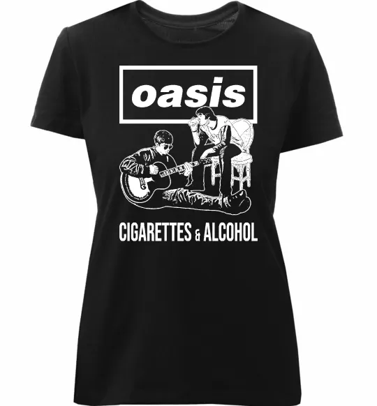Жіноча преміум футболка Oasis cigarettes and alcohol Чорний фото