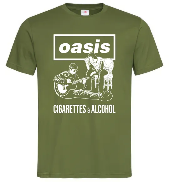 Чоловіча футболка Oasis cigarettes and alcohol Оливковий фото
