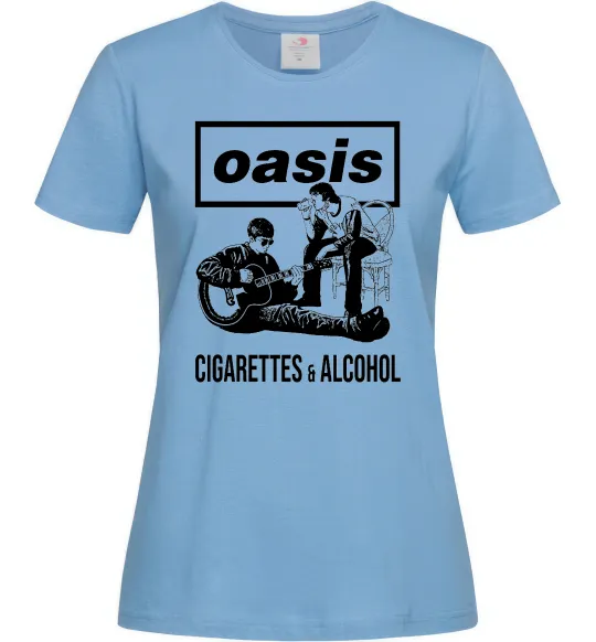 Жіноча футболка Oasis cigarettes and alcohol Блакитний фото