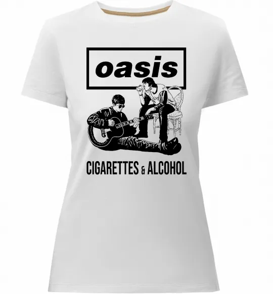 Жіноча преміум футболка Oasis cigarettes and alcohol Білий фото