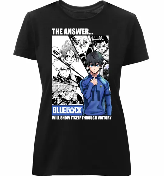 Жіноча преміум футболка Blue Lock the answer Чорний фото