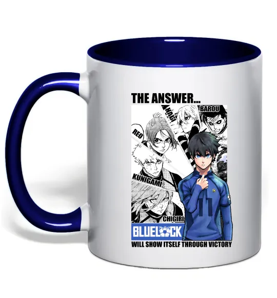 Чашка з кольоровою ручкою Blue Lock the answer Глибокий темно-синій фото