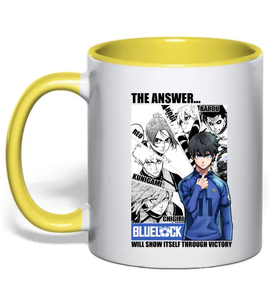 Чашка з кольоровою ручкою Blue Lock the answer Лимонний фото