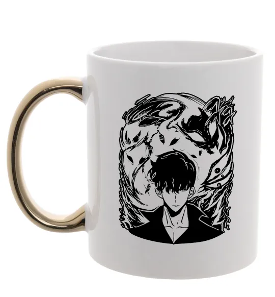 Чашка з кольоровою ручкою Solo leveling art Золото фото