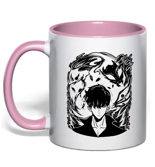 Чашка з кольоровою ручкою Solo leveling art Ніжно рожевий фото