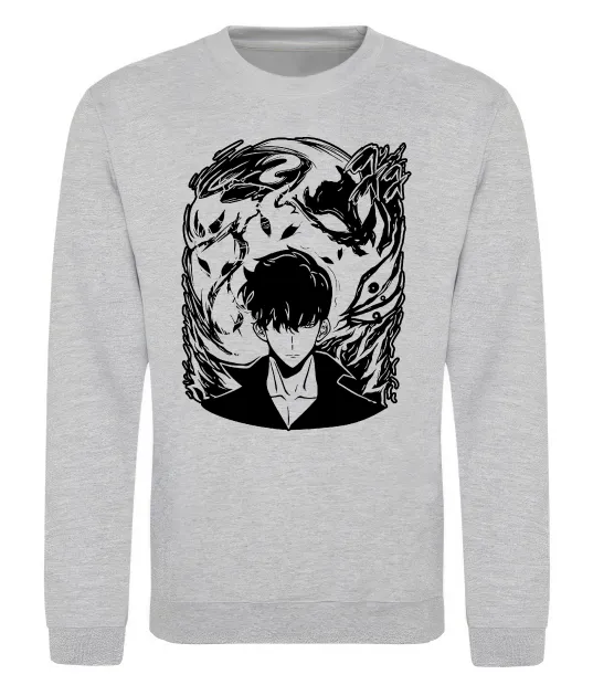 Свитшот Solo leveling art Серый меланж фото