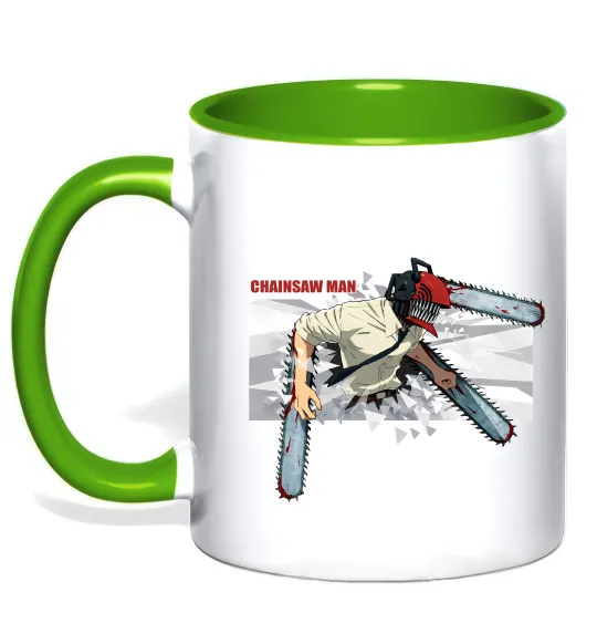 Чашка з кольоровою ручкою Chainsaw man Лаймовий фото