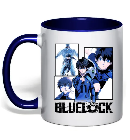Чашка з кольоровою ручкою BlueLock колаж Глибокий темно-синій фото
