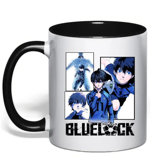 Чашка з кольоровою ручкою BlueLock колаж Чорний фото