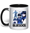 Чашка з кольоровою ручкою BlueLock колаж Чорний фото