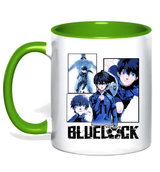 Чашка з кольоровою ручкою BlueLock колаж Зелений фото