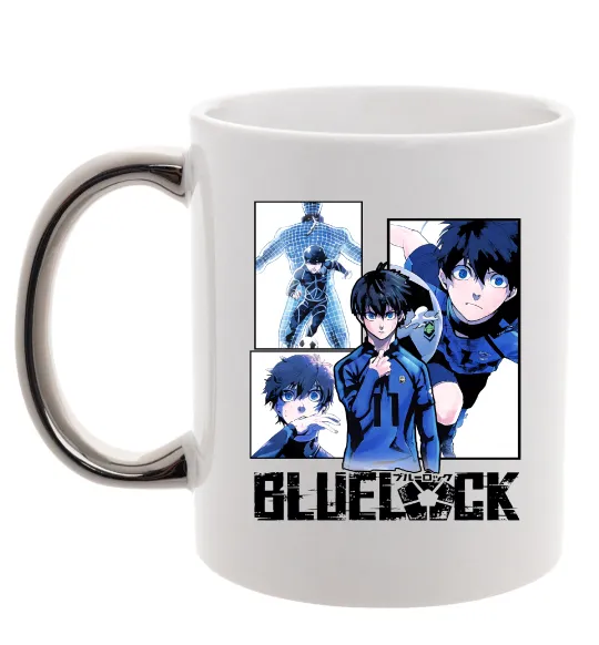 Чашка з кольоровою ручкою BlueLock колаж Срібло фото