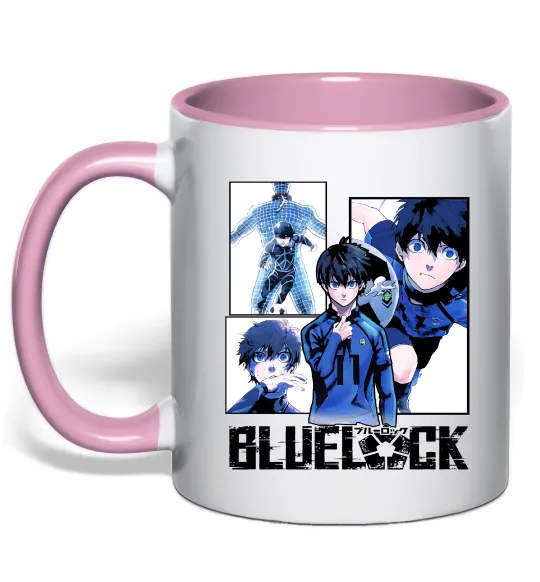 Чашка з кольоровою ручкою BlueLock колаж Ніжно рожевий фото