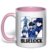 Чашка з кольоровою ручкою BlueLock колаж Ніжно рожевий фото