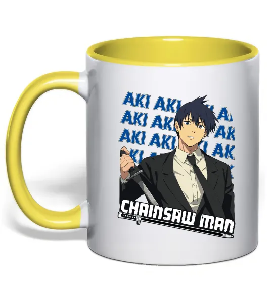 Чашка з кольоровою ручкою Chainsaw Man Aki Лимонний фото