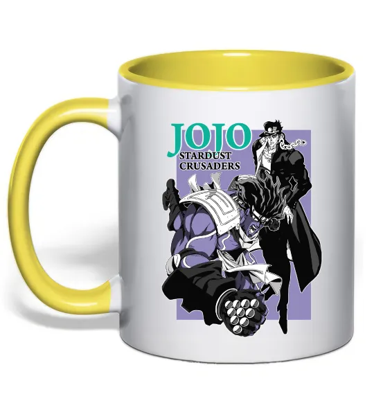 Чашка с цветной ручкой Jojo stardust crusaders Лимонный фото
