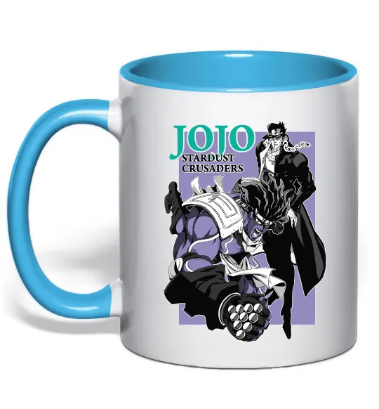 Чашка з кольоровою ручкою Jojo stardust crusaders Блакитний фото