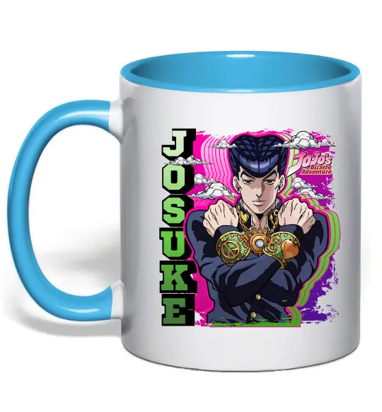 Чашка з кольоровою ручкою Jojo`s adventure Josuke Блакитний фото