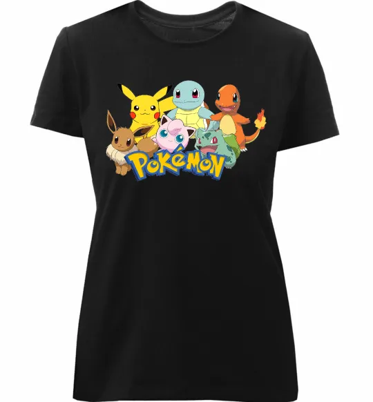 Женская премиум футболка Покемони Черный фото