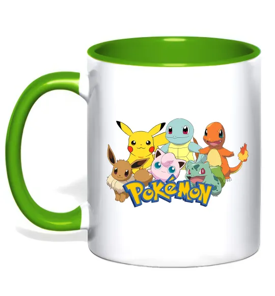 Чашка з кольоровою ручкою Покемони Зелений фото