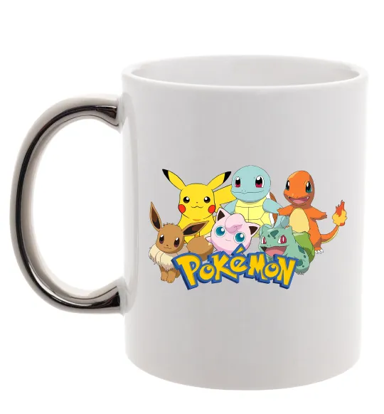 Чашка з кольоровою ручкою Покемони Срібло фото
