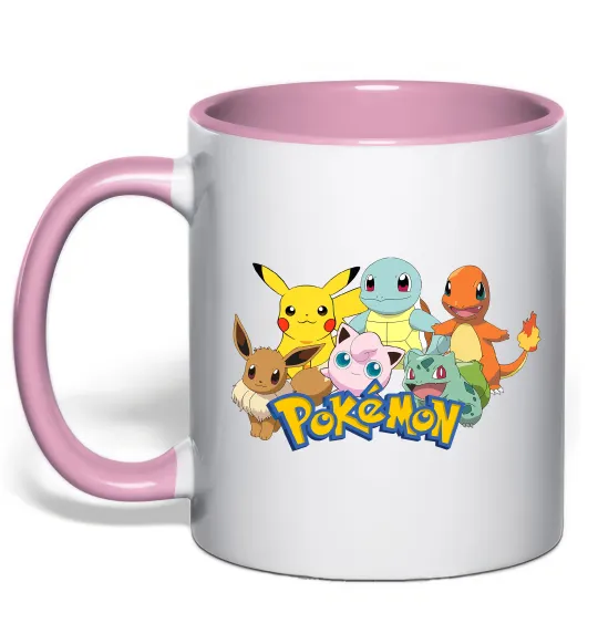 Чашка з кольоровою ручкою Покемони Ніжно рожевий фото