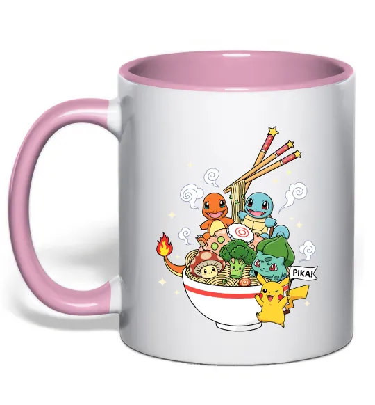 Чашка з кольоровою ручкою Pokemon ramen Ніжно рожевий фото