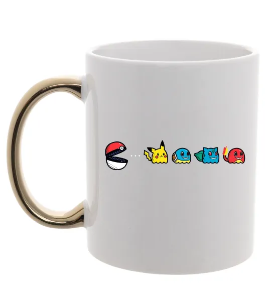 Чашка с цветной ручкой Покемони пакман Золото фото