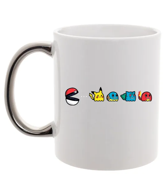 Чашка с цветной ручкой Покемони пакман Серебро фото