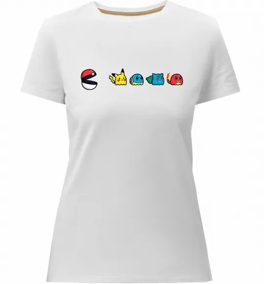 Женская премиум футболка Покемони пакман Белый фото