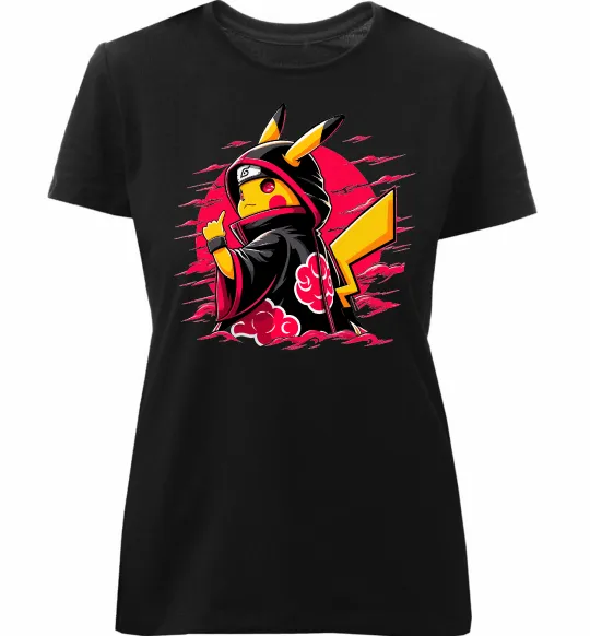 Женская премиум футболка Пікачу Наруто Черный фото