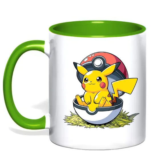 Чашка з кольоровою ручкою Пікачу в покеболі Лаймовий фото