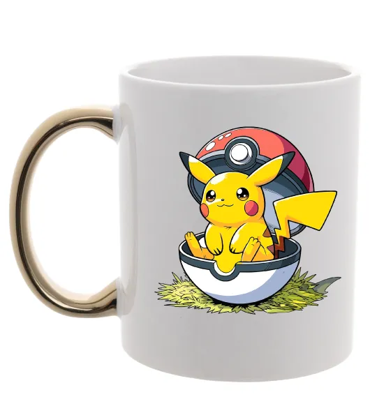 Чашка с цветной ручкой Пікачу в покеболі Золото фото