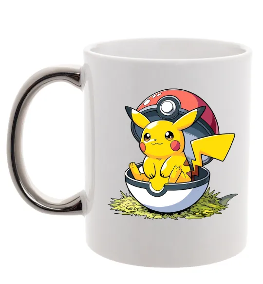 Чашка с цветной ручкой Пікачу в покеболі Серебро фото