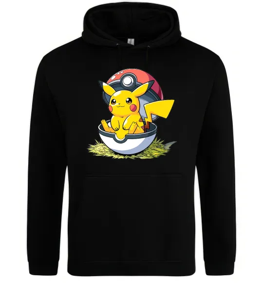 Мужская толстовка (худи) Пікачу в покеболі Черный фото