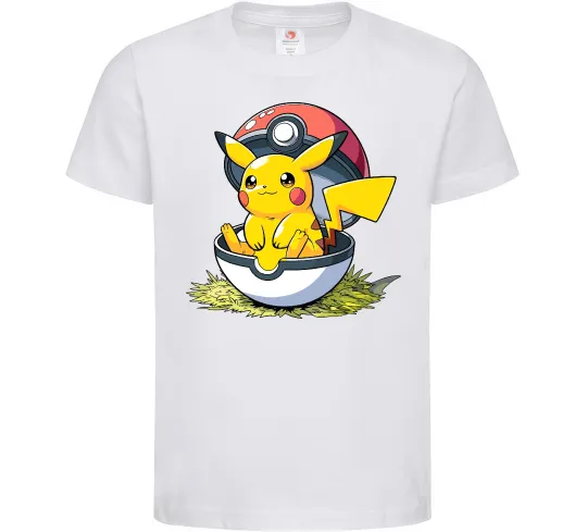 Детская футболка Пікачу в покеболі Белый фото