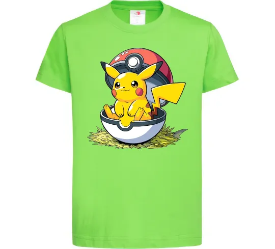 Детская футболка Пікачу в покеболі Лаймовый фото