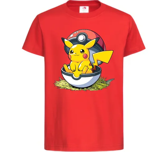 Детская футболка Пікачу в покеболі Красный фото