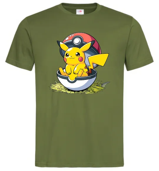 Мужская футболка Пікачу в покеболі Оливковый фото