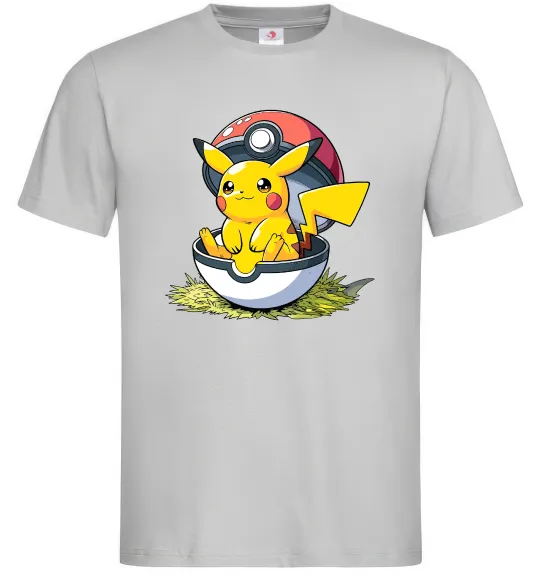 Мужская футболка Пікачу в покеболі Серый фото