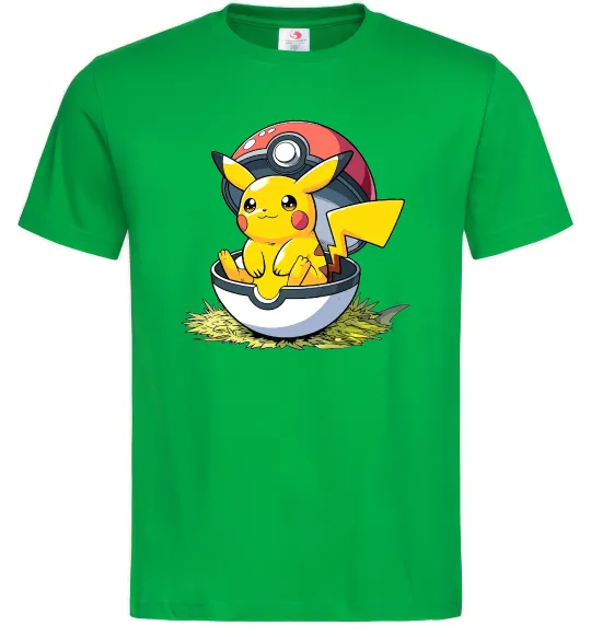 Мужская футболка Пікачу в покеболі Зеленый фото
