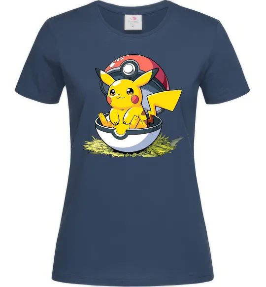 Женская футболка Пікачу в покеболі Темно-синий фото