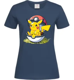 Женская футболка Пікачу в покеболі Темно-синий фото