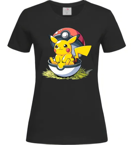 Женская футболка Пікачу в покеболі Черный фото