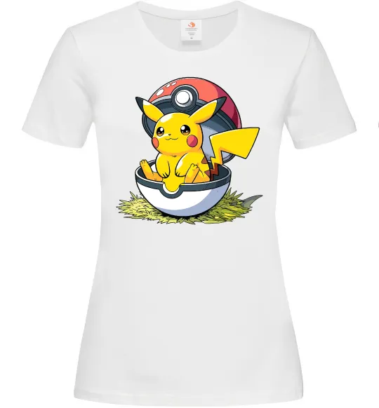 Женская футболка Пікачу в покеболі Белый фото