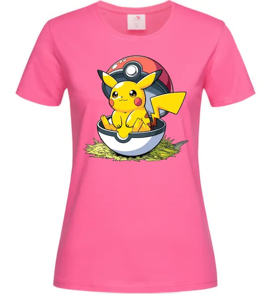 Женская футболка Пікачу в покеболі Ярко-розовый фото