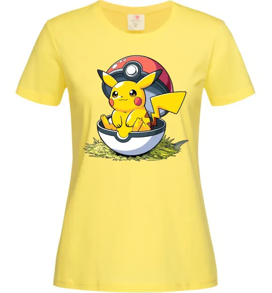 Женская футболка Пікачу в покеболі Лимонный фото